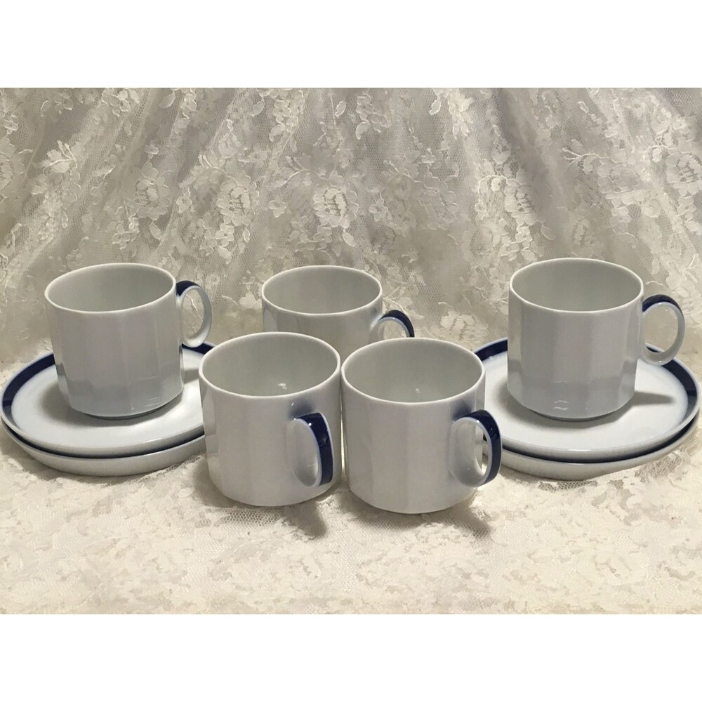 Vintage Rosenthal Germany Studio-Linie Teacups Saucers Set White Blue 9 pieces